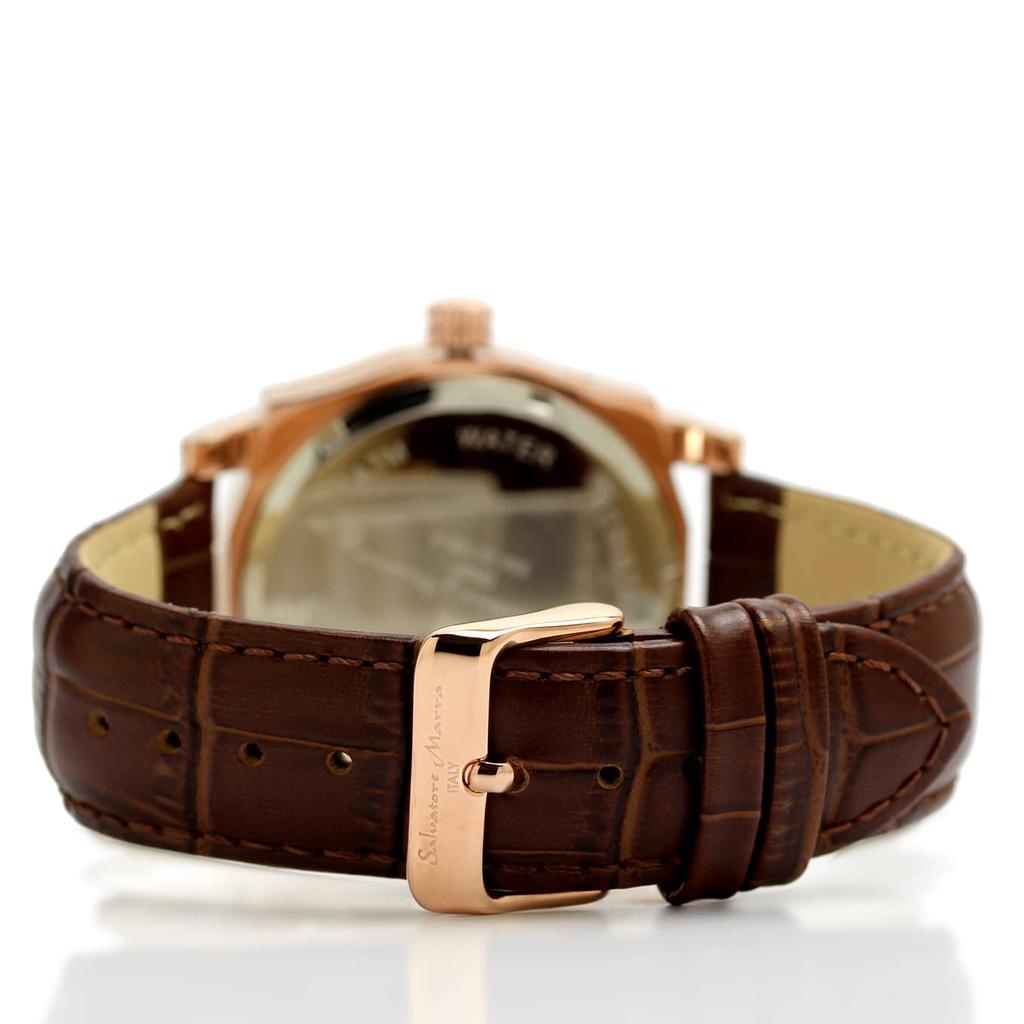 Часы Moon Phase Multi Calendar 5 ATM Водонепроницаемые деловые формальные кожаные часы с ремешком ограниченной модели белого розового золота [Salvatore Mara] мужские SM22105S-PGWH