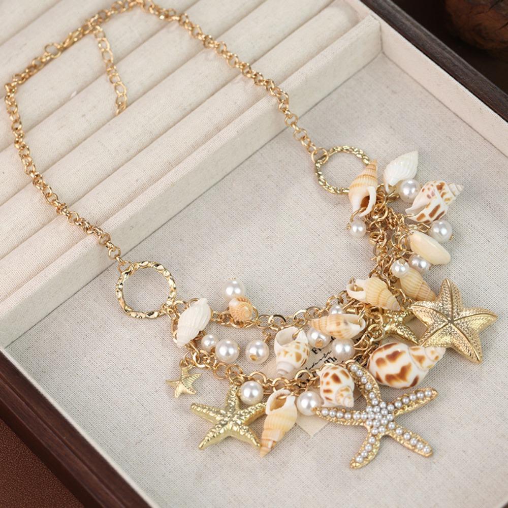 Imitation Pearl Shell Starfish Necklace Sea Series Natural Conch Beach Necklace  Kids