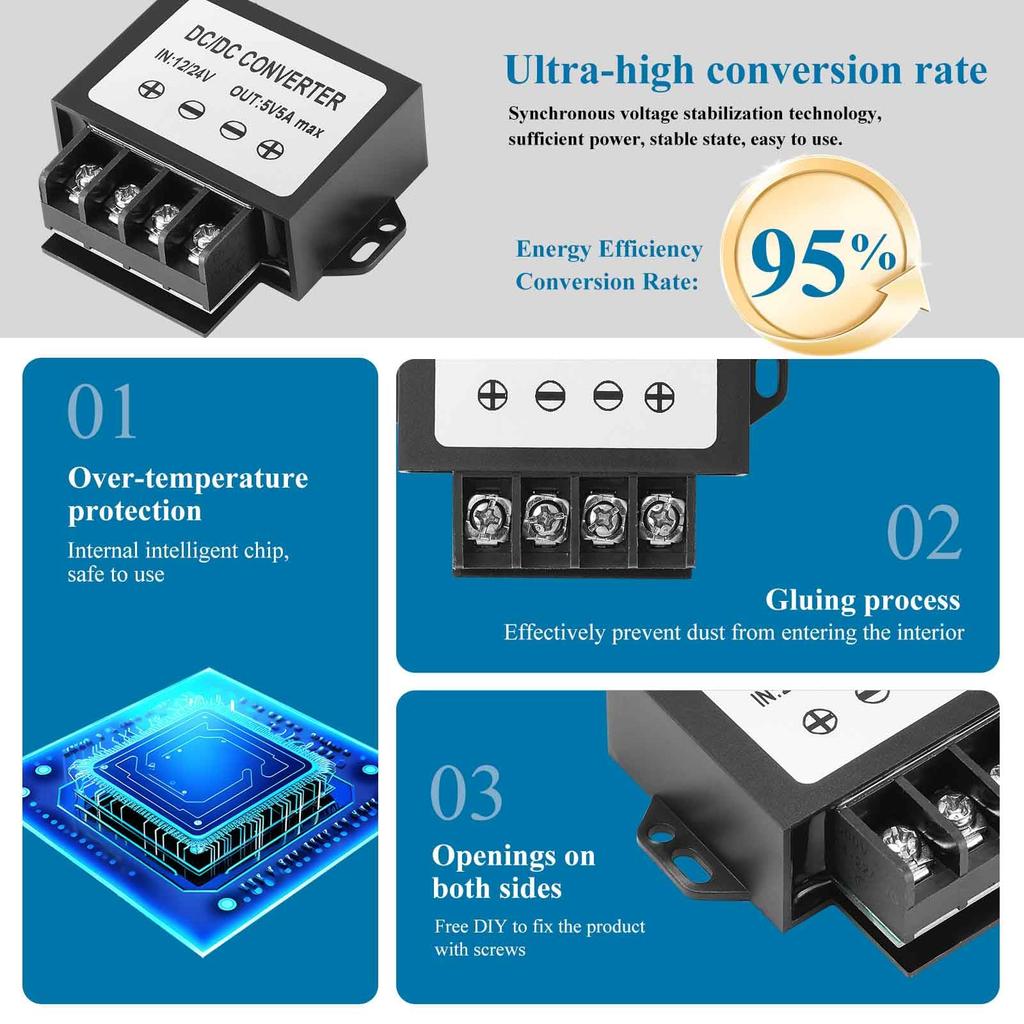 MZHOU Понижающий преобразователь DC 24V в 5V 5A, 8-35V DC Понижающий преобразователь в 5A