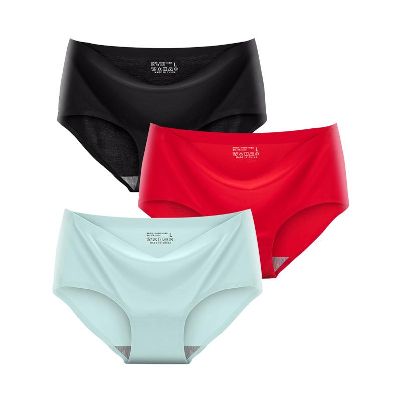 3 Pcs/Set Seamless Panties Silk Pamty Mid Waist Underwear Comfort Underpants Solid Invisible Briefs Female Lingerie