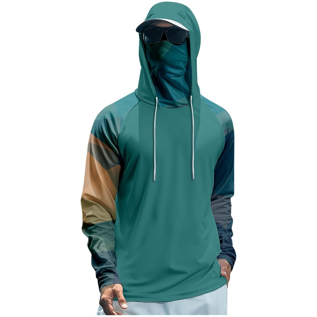 Men's Performance Fishing Raglan Hoodie - UPF 50+ UV Long Sleeve Sun-protective Shirt With Mesh Visor