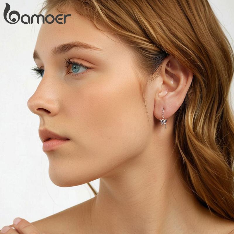 BAMOER 925 стерлингового серебра снежинка капли висячие серьги для женщин подростков элегантные длинные висячие серьги кисточка продеватель