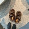 Wool Version Grape Ma Retro Leopard Print Fluffy Round Head Buckle with Warm Half-drag Women's Fluffy Shoes