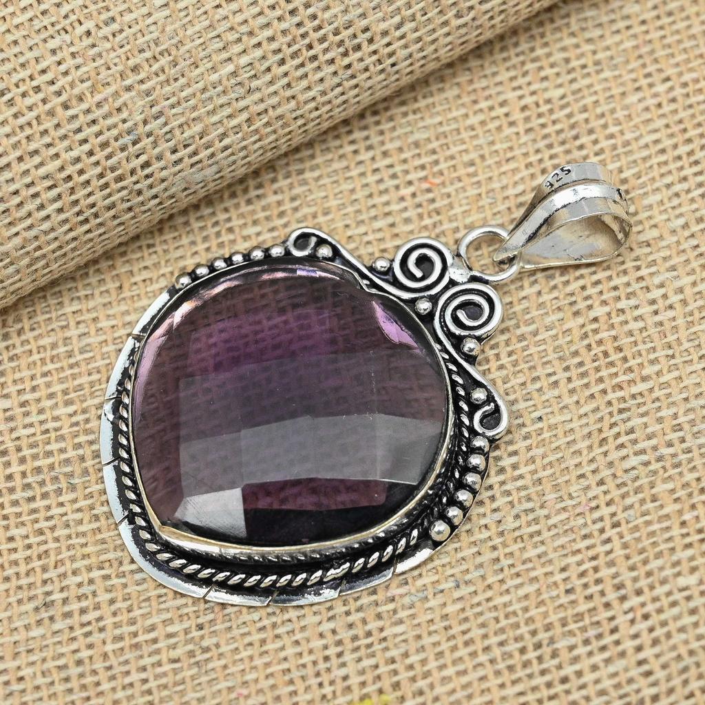 Граненый аметист драгоценный камень стерлингового серебра 925 пробы ручной работы дизайнер кулон ювелирные изделия