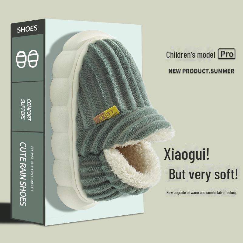 Детские удобные нескользящие бархатные тапочки 2024 года: Теплые, на толстом каблуке, пушистые, из хлопка для мальчиков и девочек