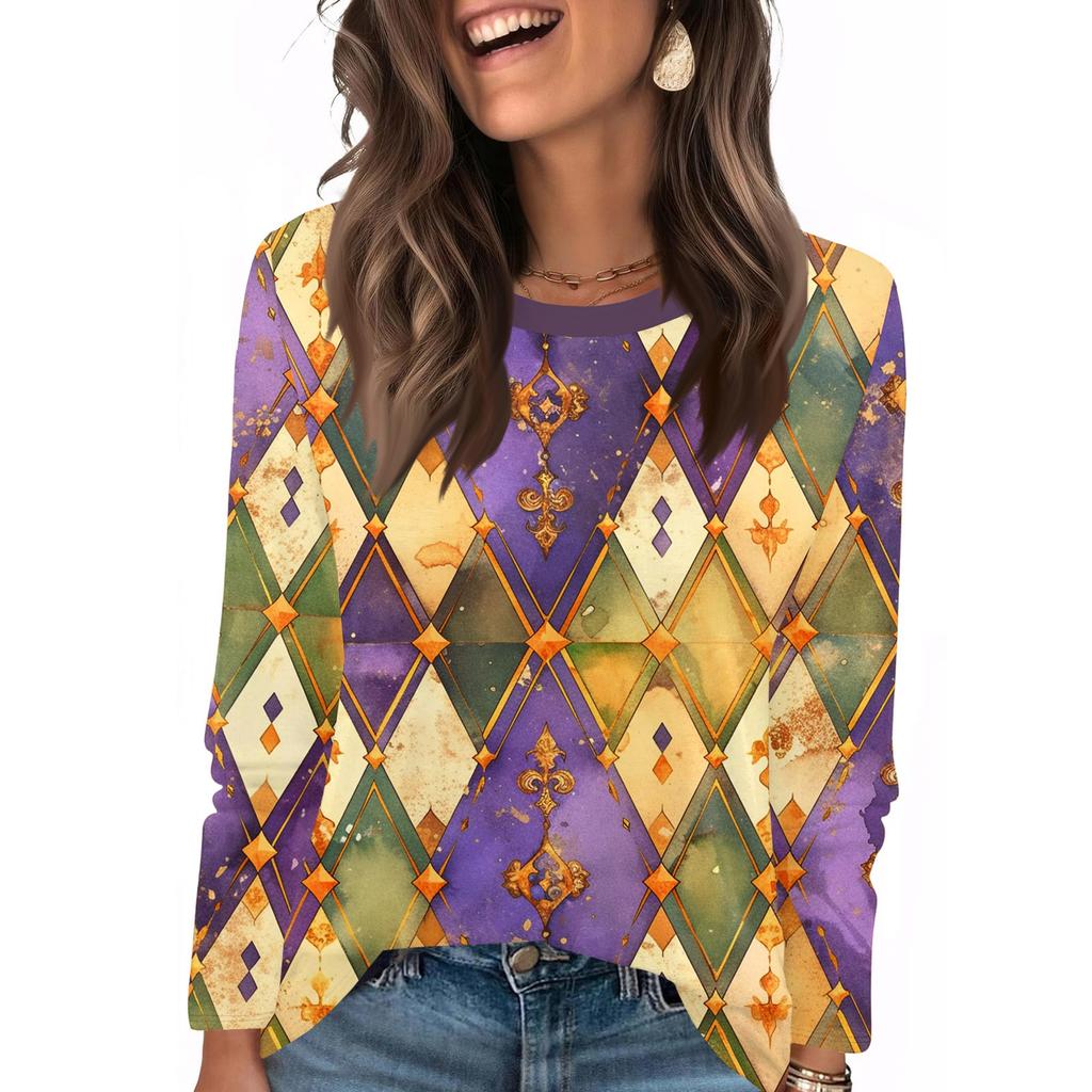 Long Sleeve Shirts For Women Cute Print Graphic Tees Blouses Casual Plus Size Basic Tops Pullover