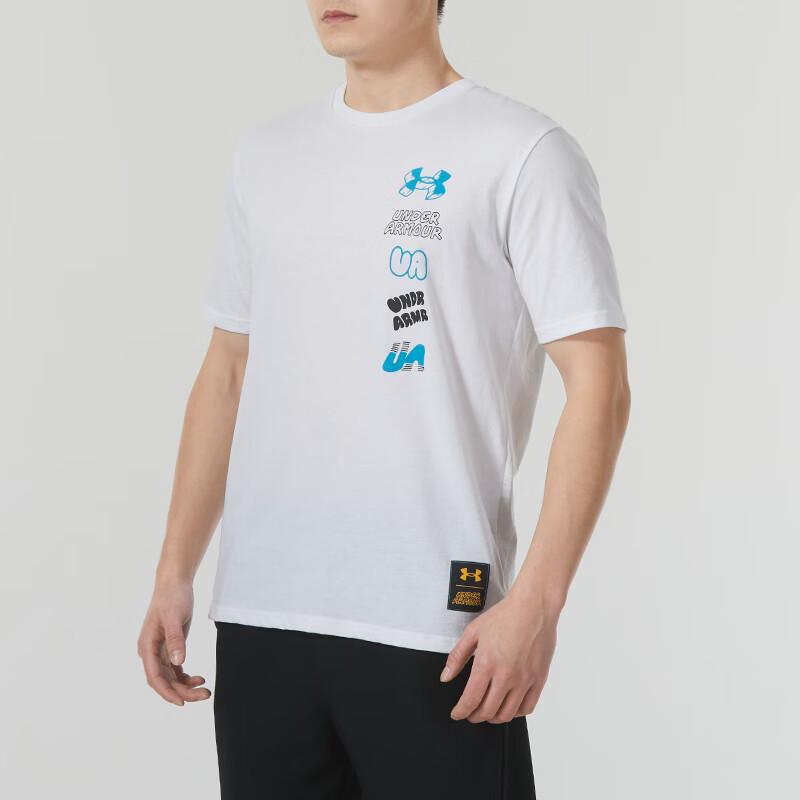 Under Armour Letter Print Training Breathable Casual Crew Neck Short Sleeve T-Shirt Men Tops White 1366420-100