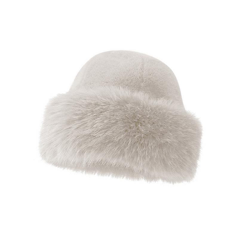 Autumn and Winter Imitation Mink Mongolian Hat Women's High Sense Lady Wind Mink Bucket Hat Big Head Circumference Warm Ear Protector Basin Hat
