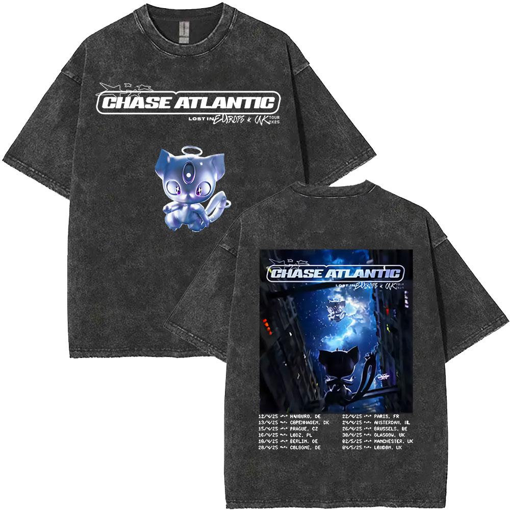 Chase Atlantic Lost In Europe and UK Tour 2025 Album Vintage Washed T Shirts Men Hip Hop Gothic Short Sleeve T-shirts Streetwear