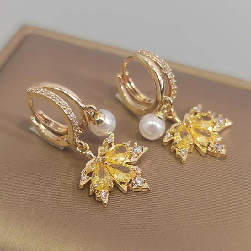 Женские серьги-подвески с желтым цирконием и кленовым листом, новинка 2023 года, модные ювелирные аксессуары для свадебной и помолвочной вечеринки