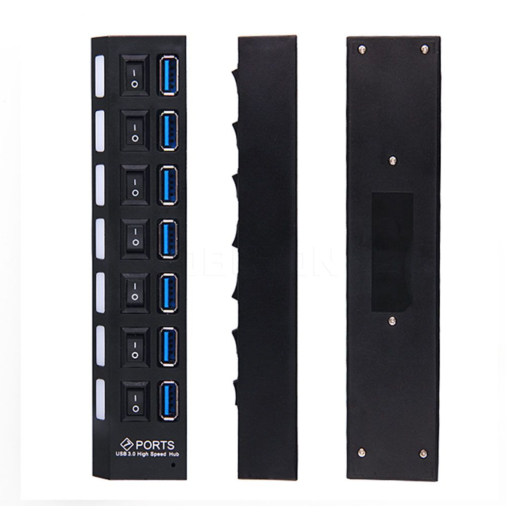 Sync Data Converter Splitter 5Gbps High Speed 4/7 Port USB 3.0 Hub AC Power Adapter on/Off Switches