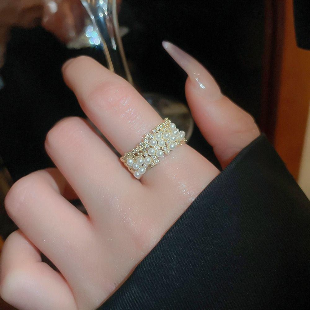 Геометрическое жемчужное открытое кольцо, нерегулярные металлические кольца, регулируемые винтажные кольца, вечеринка