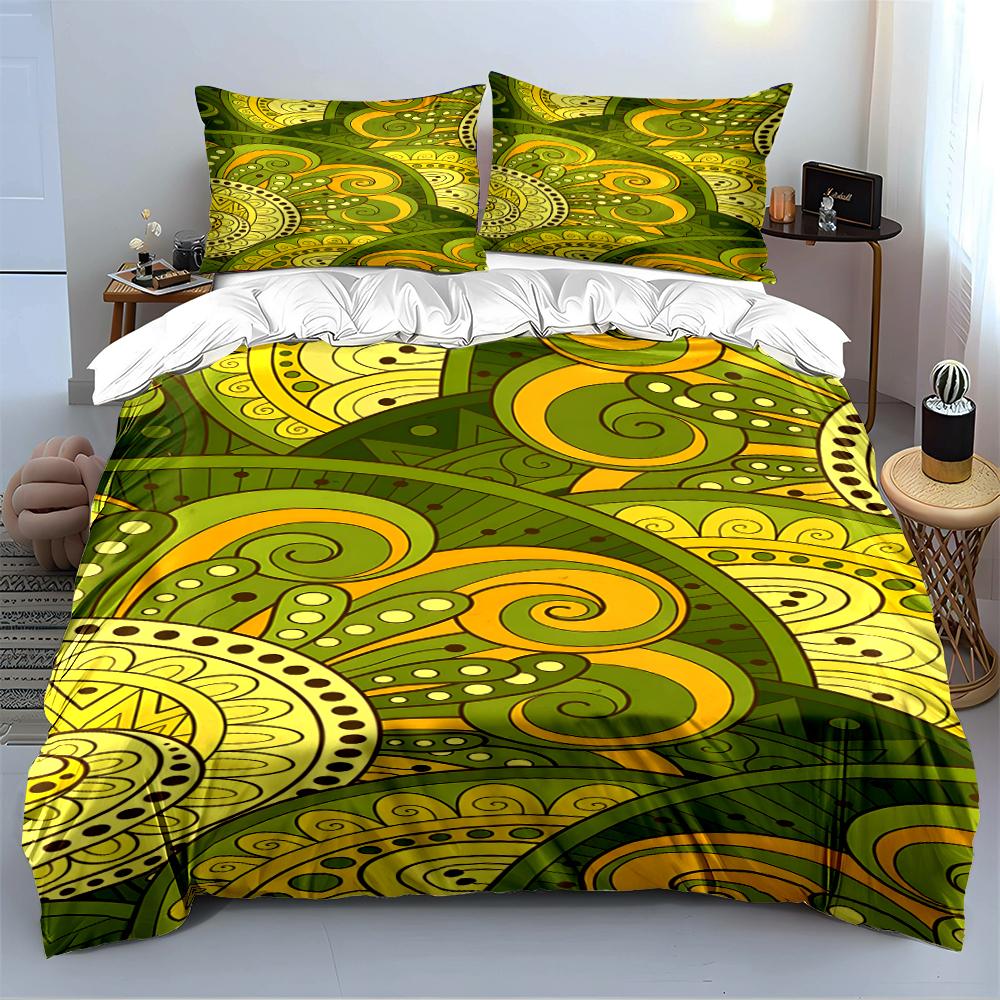 Green and Yellow Swirl Pattern Bedding Set Bedding set (1 duvet cover, 2 pillowcases, duvet not included)