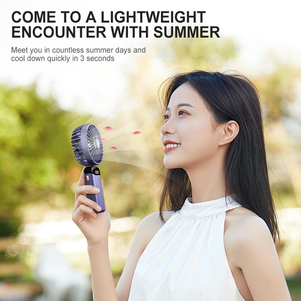 Mini Portable Fan Handheld Fan Rechargeable Small Desk Fan 5 Speeds 90° Foldable Battery Operated Fan with Lanyard for Home Office Travel Use blue