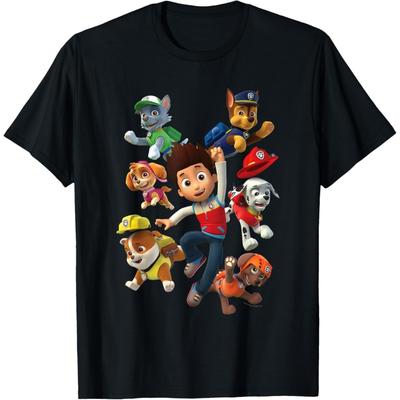 Щенячий патруль PAW Patrol Щенки Райдера Унисекс Мальчики Черная Хлопок Полиэстер Футболка, Маленький, Короткий рукав