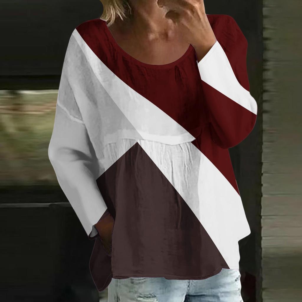 Women's Casual Fashion Loose Round Neck Floral Print Long Sleeve Top