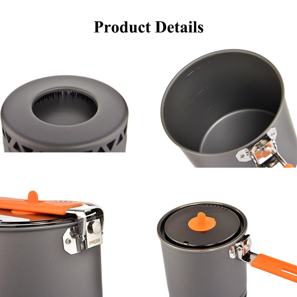1600ml Camping Pot Energy-gathering Portable Aluminum Alloy Pot Cooking Utensils For Outdoor Hiking Backpacking