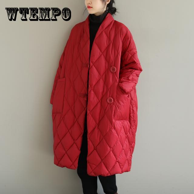 Женская зимняя широкая куртка из сосны с воротником-стойкой, однотонная, с ромбовидной сеткой, средней длины, выше колена, теплая, из хлопка