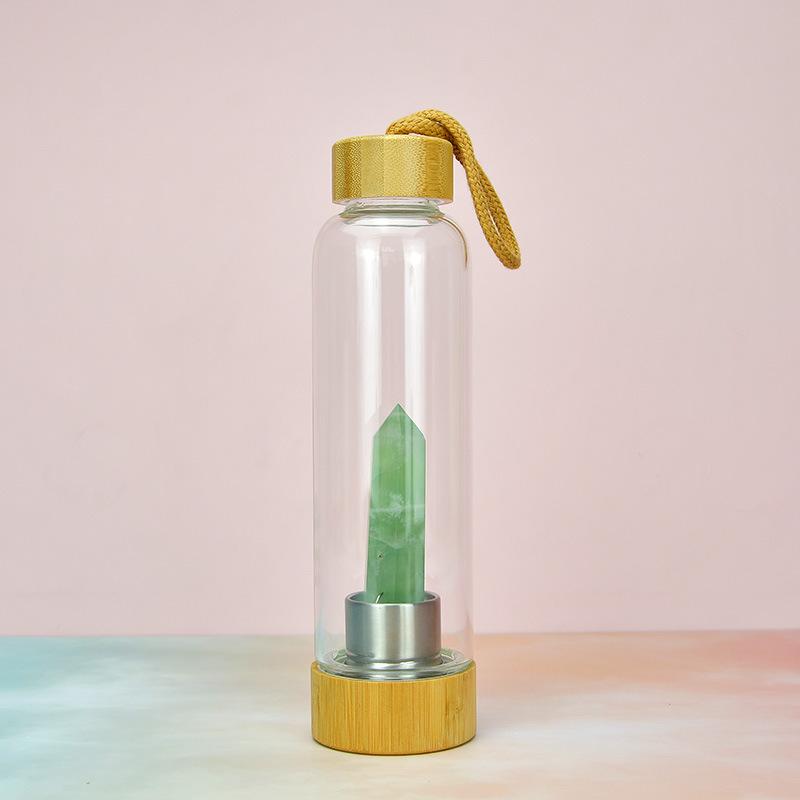 Стеклянный стакан для воды Энергетический столб из кристаллов Бамбуковая крышка Набор натуральных кристаллов Стеклянный стакан