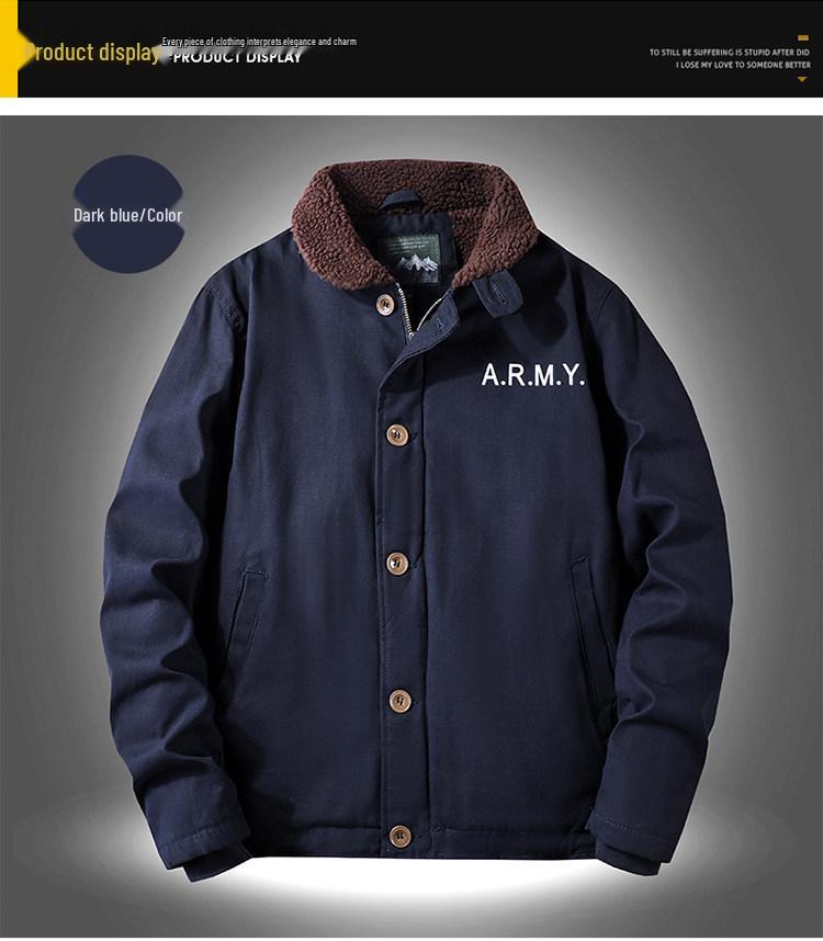 Navy N1 Deck Jacket - Retro Military Lambswool Coat for Autumn/Winter, Thickened with Velvet Flight Cotton.