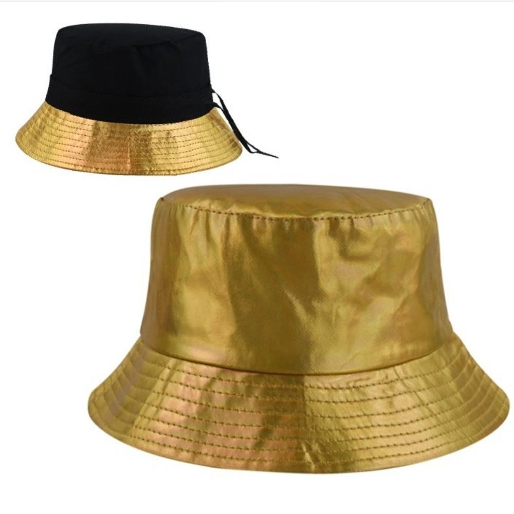 Leather Luminous Bucket Hat Wide Brim Shiny Sun Cap Unisex Laser Rainbow Fisherman Hat  Sunshade