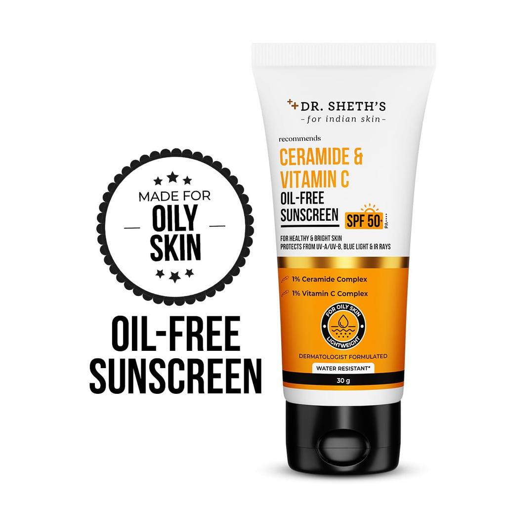 Dr. Sheth's Ceramide & Vitamin C Oil-Free Sunscreen SPF 50+ PA++++ For Healthy Bright Skin 30 g