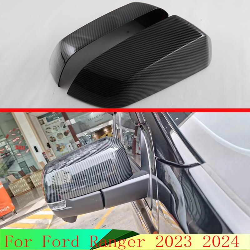 For Ford Ranger Everest 2024 Car Accessories Carbon fiber style Door Side Mirror Cover Trim Rear View Cap Overlay Molding