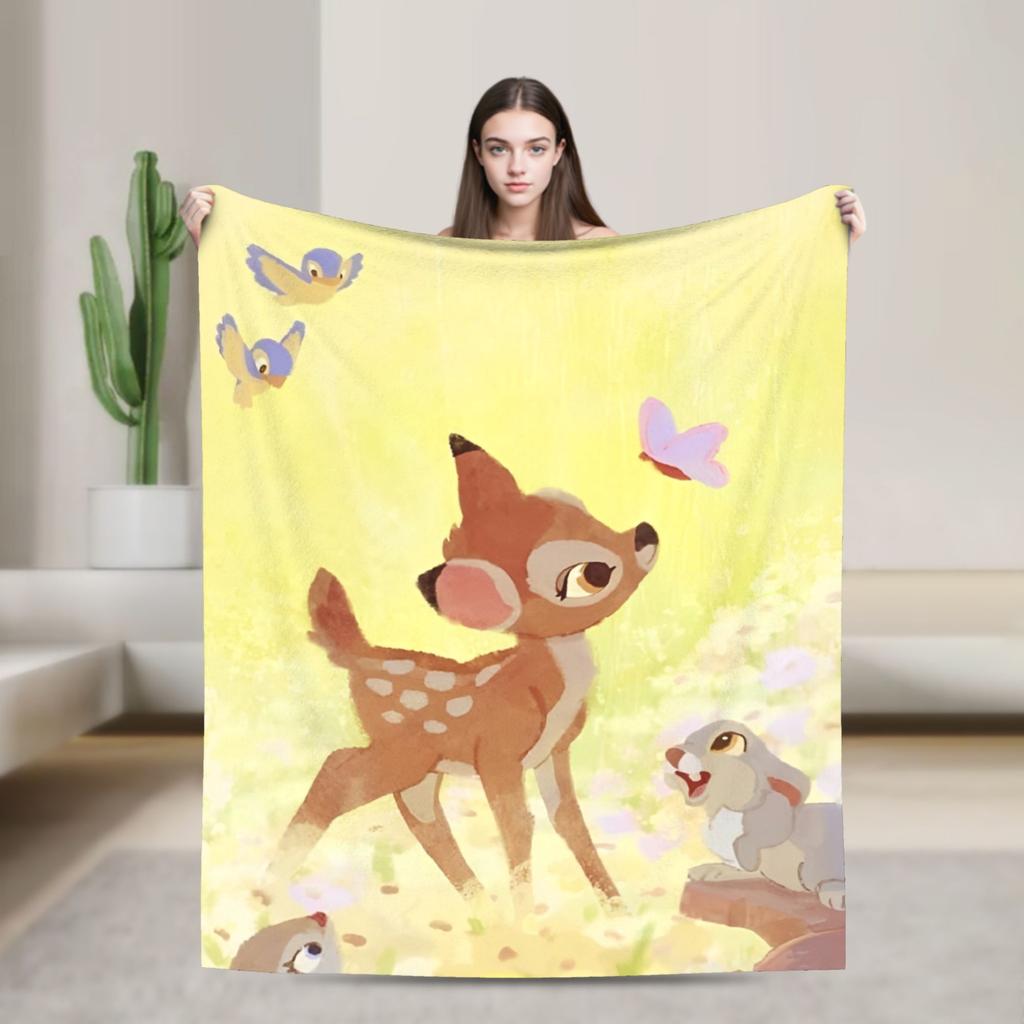 Bambi Cute Deer Blankets Velvet All Season Portable Lightweight Thin Throw Blankets for Bed Travel Rug Piece