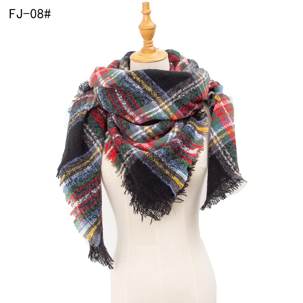 Autumn and Winter New Thickened Warm Circled Yarn Prickly Wool Plaid Square Scarf Scarf Female