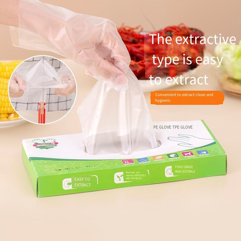 1PC Disposable Gloves Thickened Boxed, Transparent Film Gloves TPE Gloves Catering Takeaway Housework Hand Film