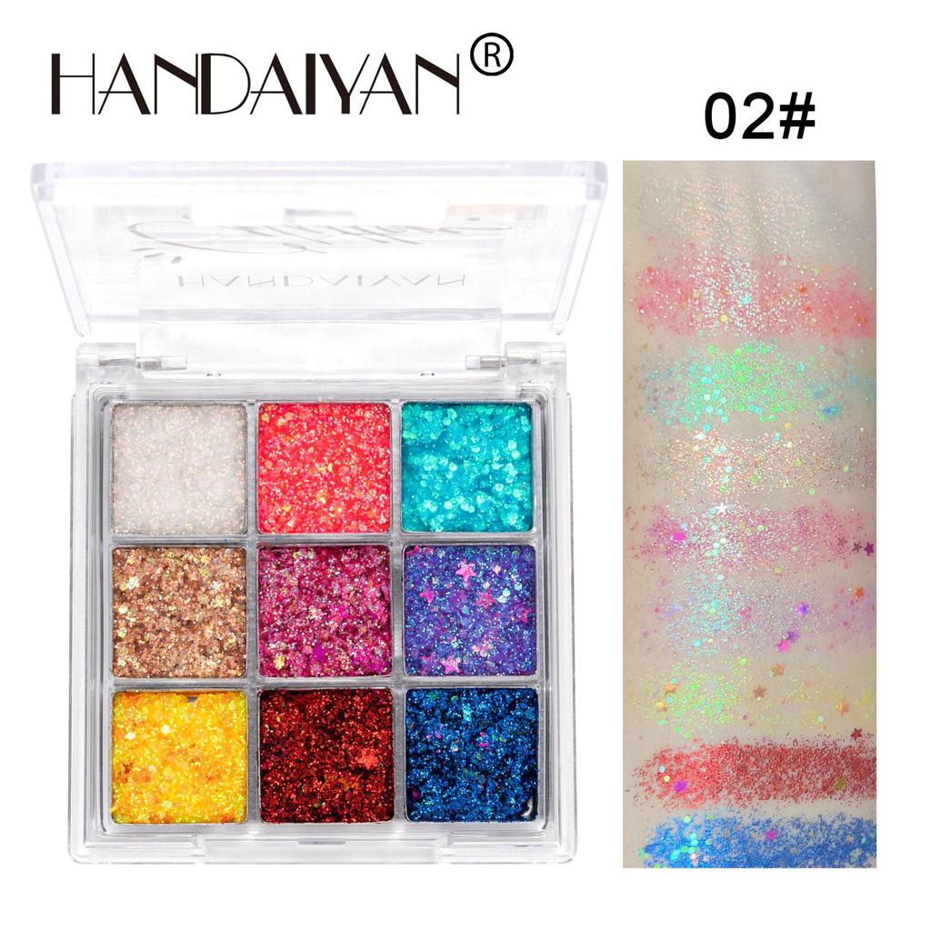 HANDAIYAN Nine -color Sequins Eye Shadow Shiny Glittering Shadow Plate European and American Colorful Stage Makeup Nine Palace Grid Makeup Disks
