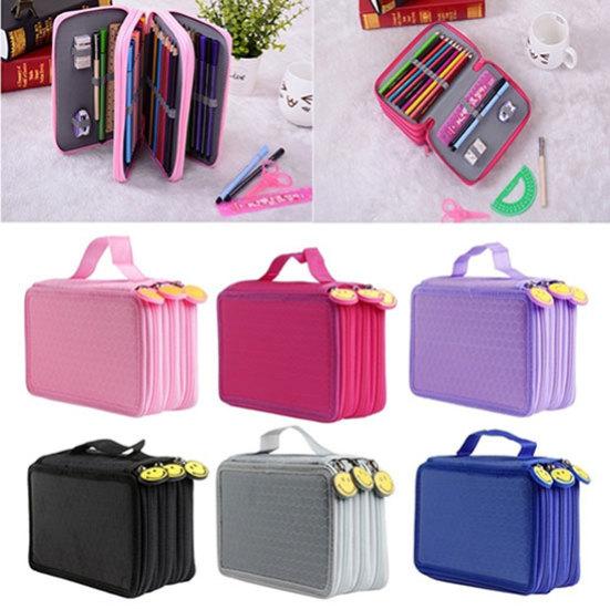 Large Capacity 3 Layer 52 Holes Student Pen Pencil Storage Zipper Case Holder