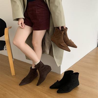 2025 новая осень и зима французские универсальные остроносые ботильоны на каблуке-рюмочке с пряжкой эластичные тонкие ботинки корейская версия ботинки-носки женские