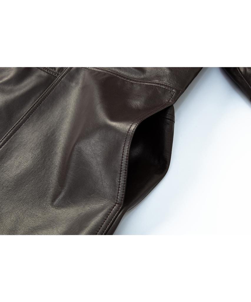 Bttb Real Leather Midi Shirt Jacket (Dark Brown)