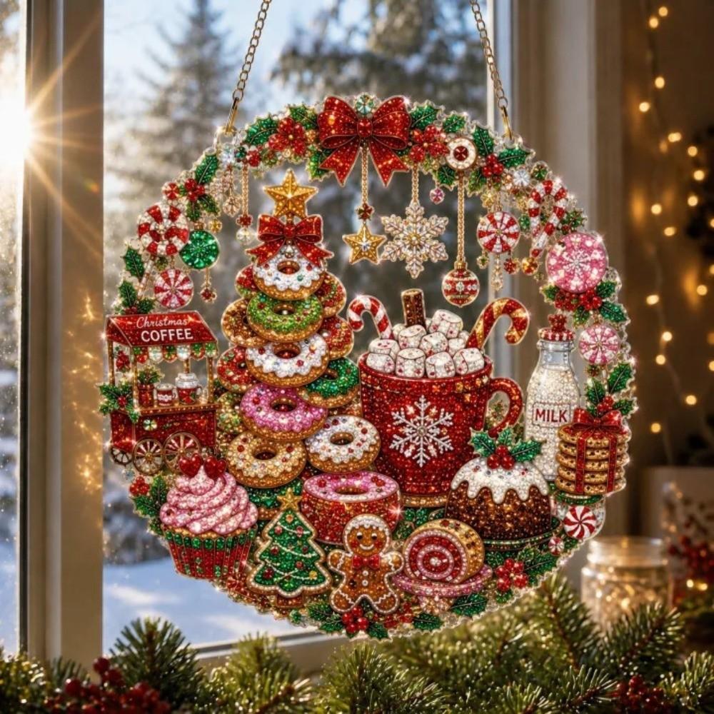 Round Board Christmas Diamond Art Suncatcher Pre Printed DIY Craft Pendant Xmas Tree