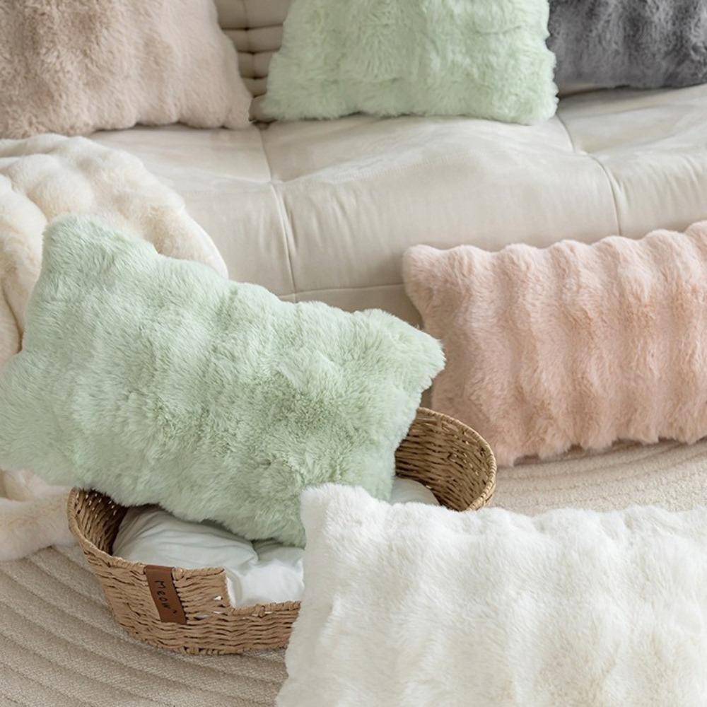 Плюшевая наволочка из искусственного кроличьего меха, теплая наволочка, простая наволочка для диванной подушки, домашний декор