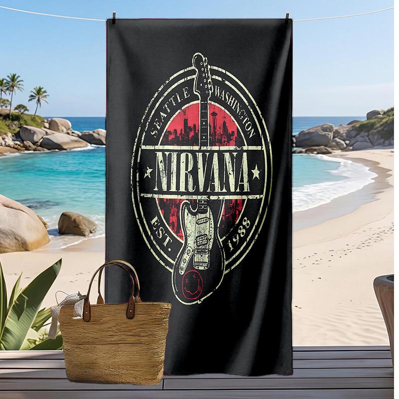 Быстросохнущее пляжное полотенце с принтом Nirvana, супервпитывающее, мягкое, легкое, банное полотенце для бассейна, летнего отдыха