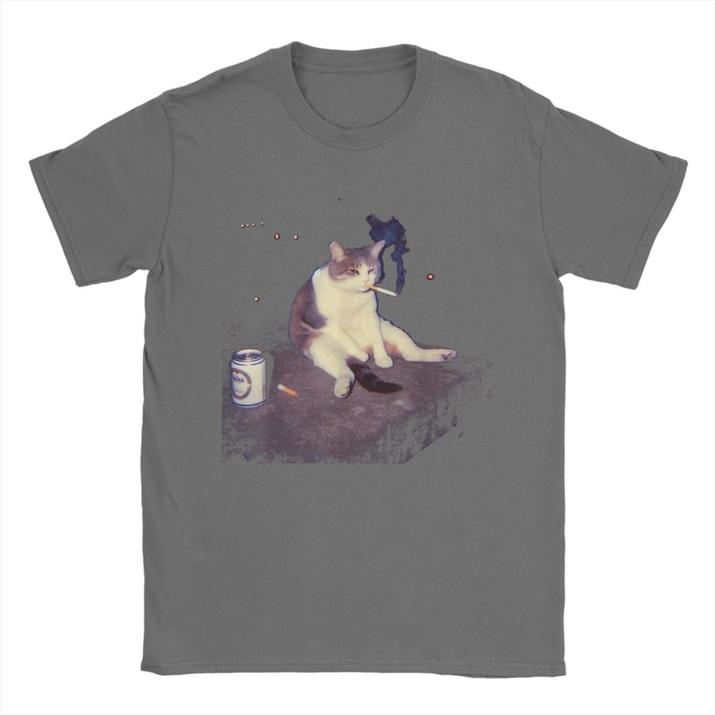 Cigarette Kitten Funny Smoking Cat Meme Stupid Brainrot Summer T Shirts Cotton Hipster Tshirt For Couple Short Sleeves Top Tees