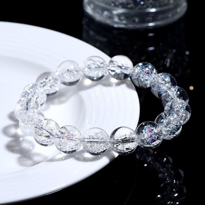 Natural Himalayan Quartz Bead Bracelet Handmade Crystal White Rainbow Round Beads Unisex Jewelry Gift