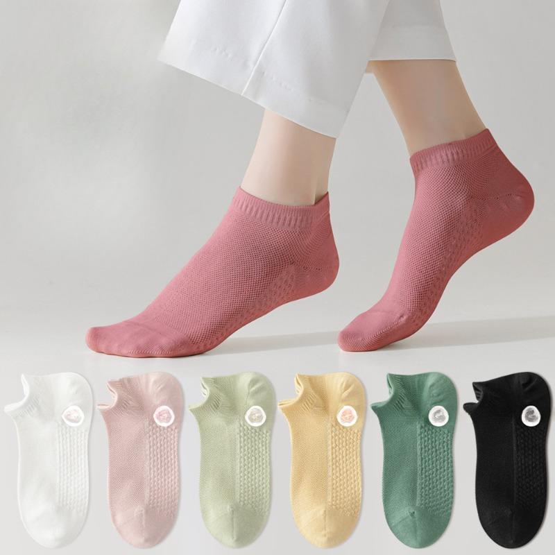 5 пар женских тонких сетчатых дышащих коротких носков-лодочек из чистого хлопка для весны и лета с пяткой, не сползающей вниз