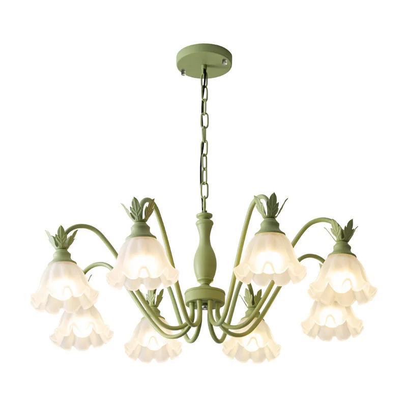 Подвесной светильник в кремовом стиле для гостиной с цветочным узором, скандинавский креативный домашний колокольчик с орхидеей, стеклянный, железный, художественный, атмосферный подвесной светильник