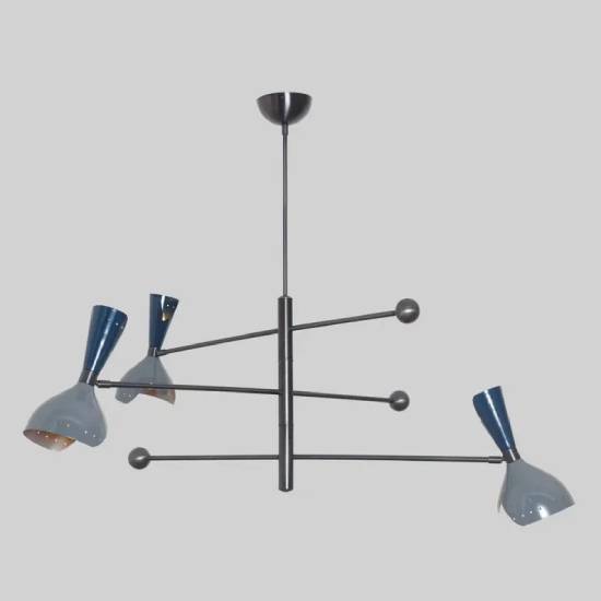 Трехрожковая люстра Спутник в итальянском стиле из необработанной латуни – Подвесной потолочный светильник в стиле модерн середины века