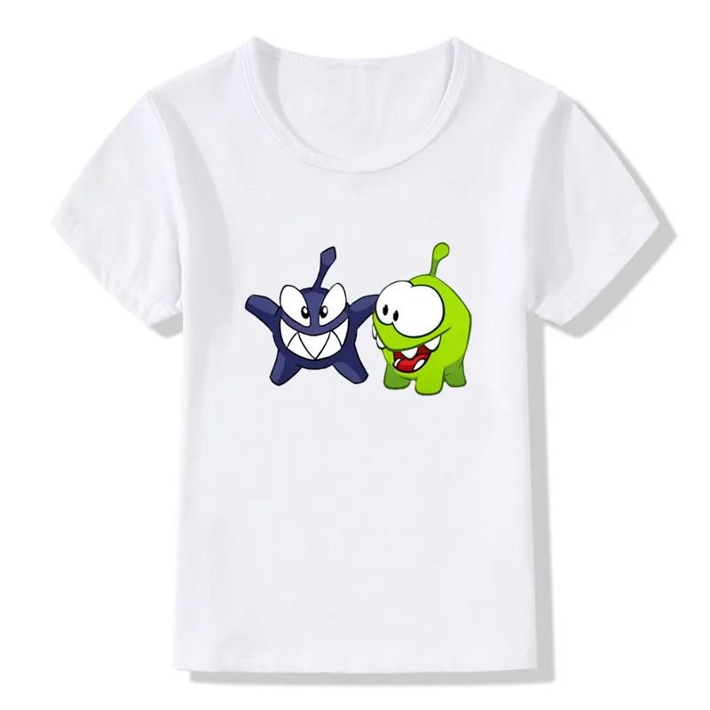 Новая детская футболка для мальчиков Горячая игра Cut The Rope Om Nom Лягушка Детские футболки Кавайный мультфильм Малыш Мальчик Девочка Футболка Забавные Детские Топы