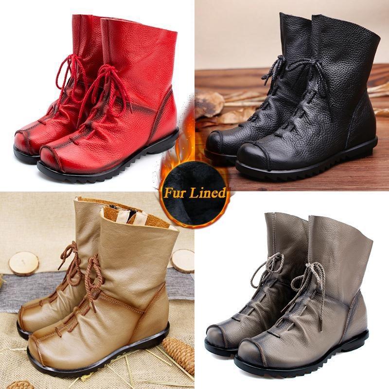 Genuine Leather Women Boots with Fur Soft Cowhide Women's Winter Shoes Ankle Boots