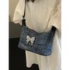 Chic Denim Butterfly Underarm Bags Women Korean Fashion Zipper Design Small Square Pack Lady Casual Shoulder Bag