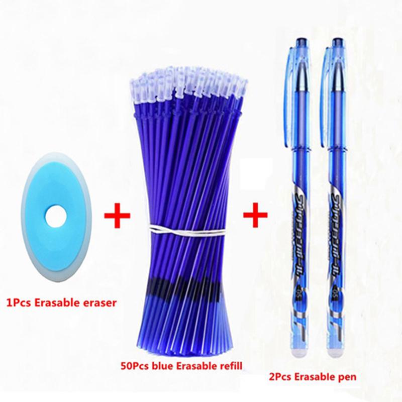 53Pcs/Set Erasable Gel Pen 0.5mm Erasable Pen Refill Rod Blue Black Ink Washable Handle For School Student Writing Stationery
