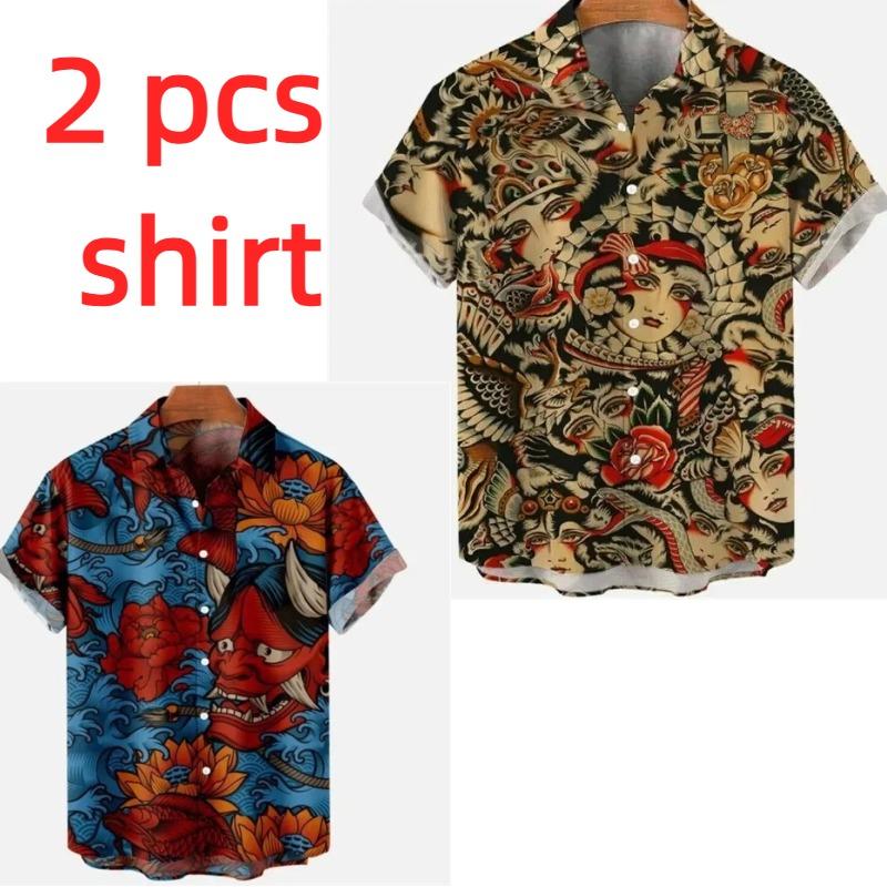 Summer Fashion Men's Dragon Pattern Element Shirt Casual Vintage Hawaiian Shirt Holiday Casual Men's and Women's Fashion Shirt