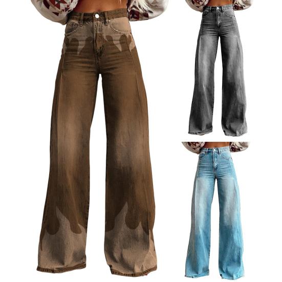 Женские широкие брюки с высокой талией и 3D-принтом, повседневные брюки с карманами