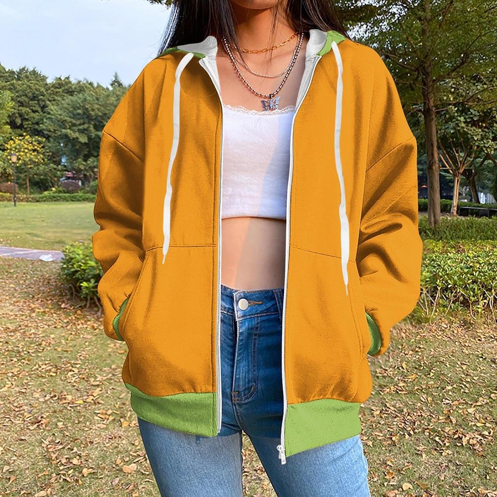 Толстовка с капюшоном на молнии для женщин с длинным рукавом, свободные толстовки для женщин, куртка с карманами, модная одежда на осень