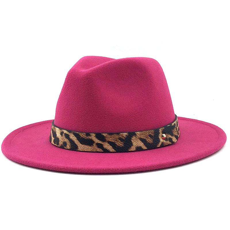 Женские и мужские шерстяные шляпы-федоры в стиле джаз, повседневные мужские и женские кожаные леопардовые пояса, фетровая шляпа, белая, розовая, желтая, панамская кепка-трилби, официальная кепка для вечеринок